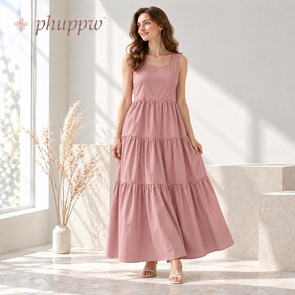 phuppw™ Elodie Tiered Poplin Maxi Dress