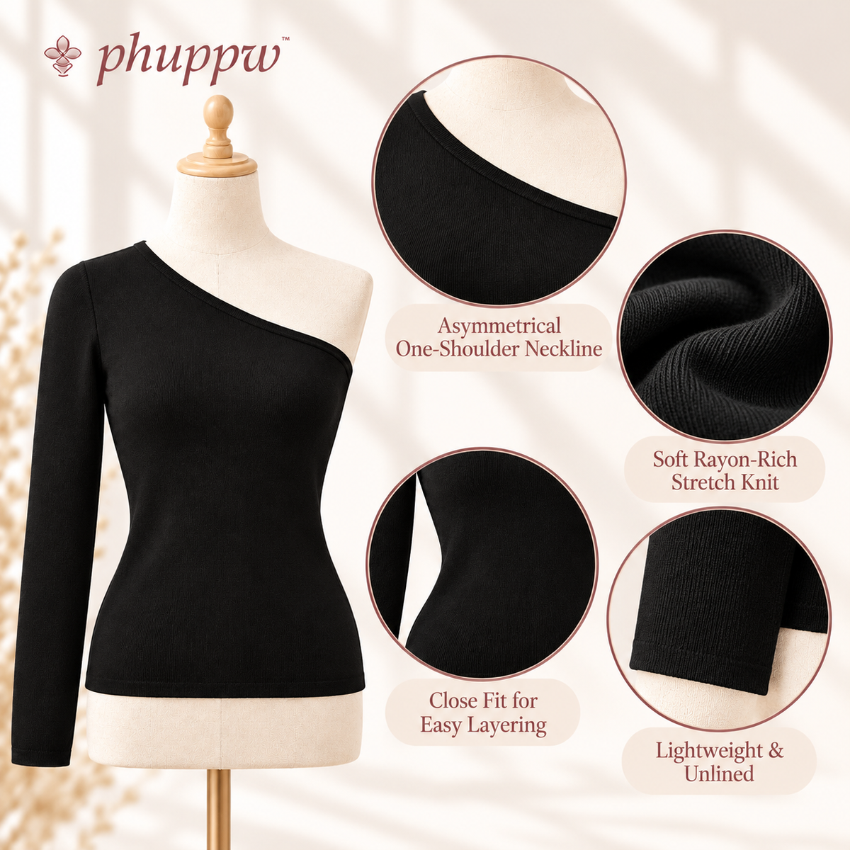 phuppw™ Noelle One-Shoulder Knit Top