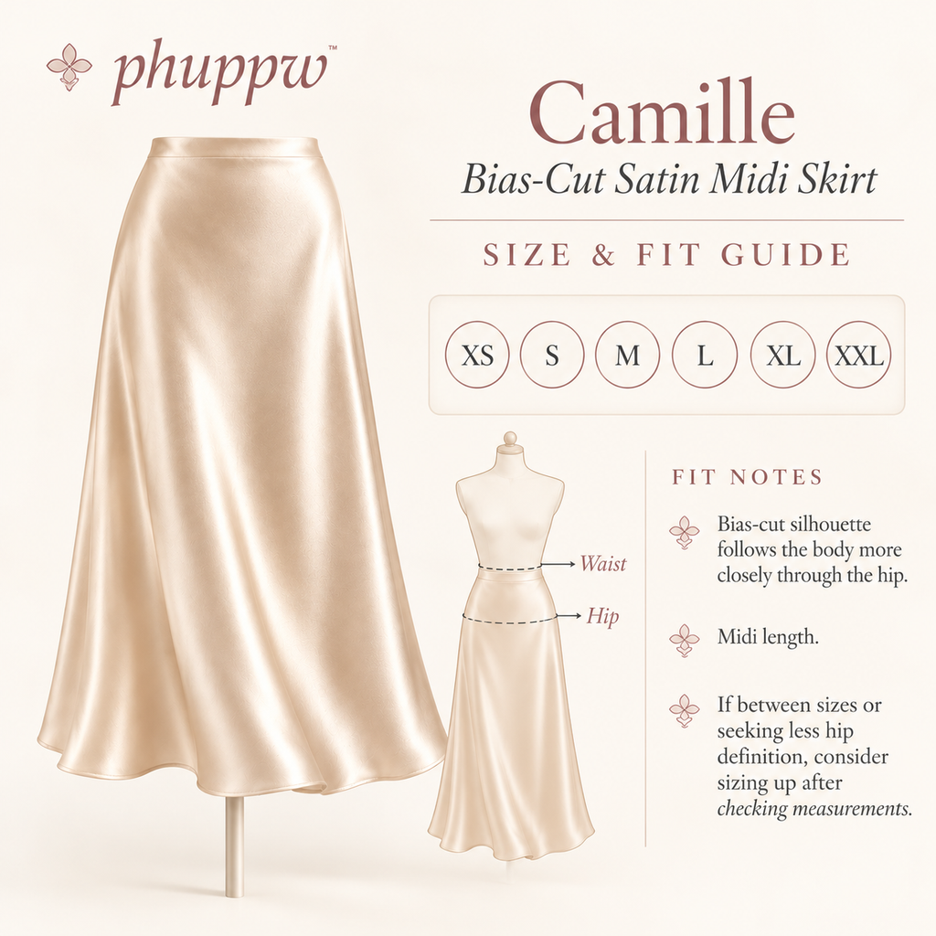phuppw™ Camille Bias-Cut Satin Midi Skirt
