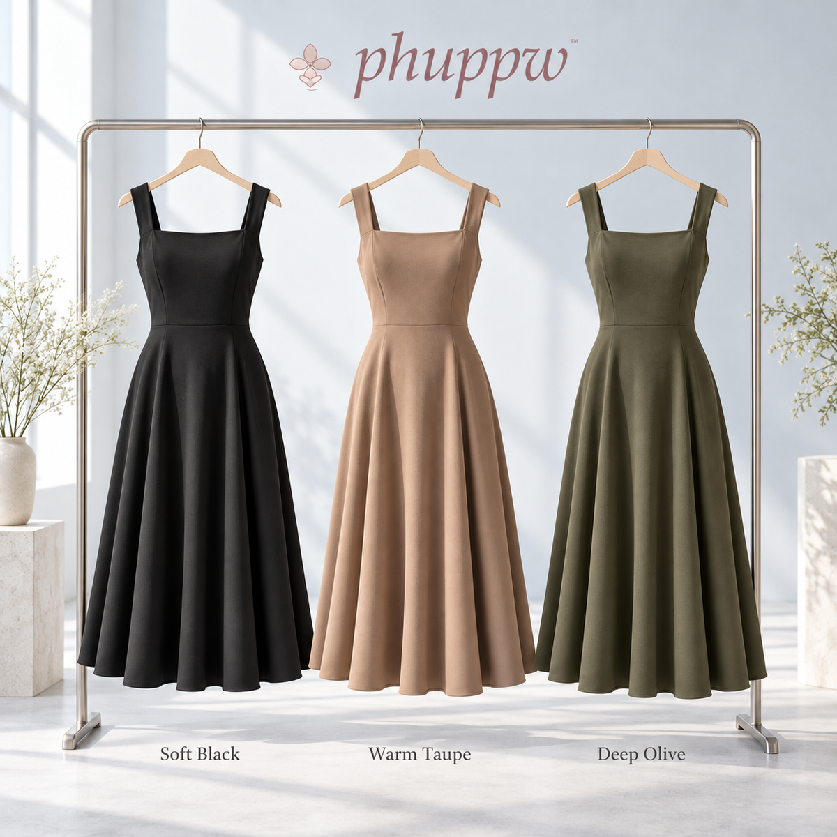 phuppw™ Marlowe Square-Neck Midi Dress