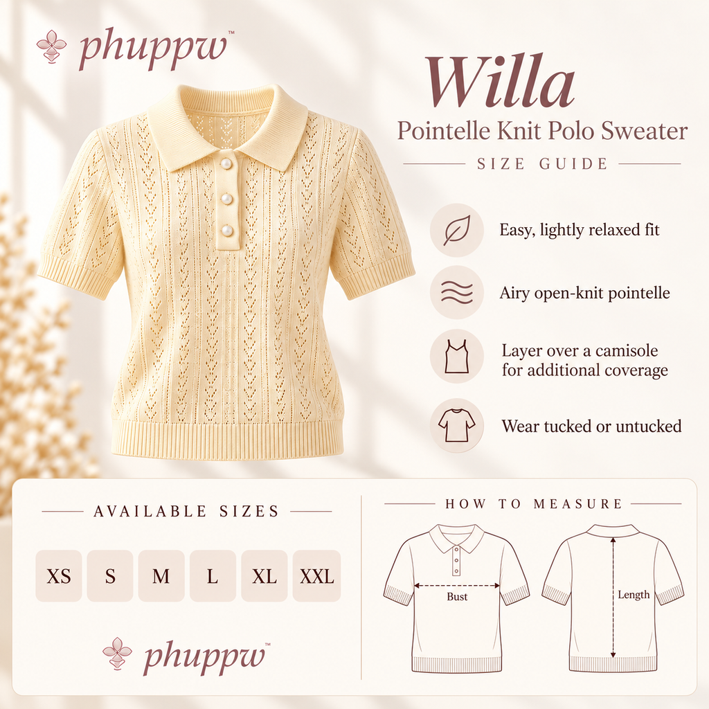 phuppw™ Willa Pointelle Knit Polo Sweater