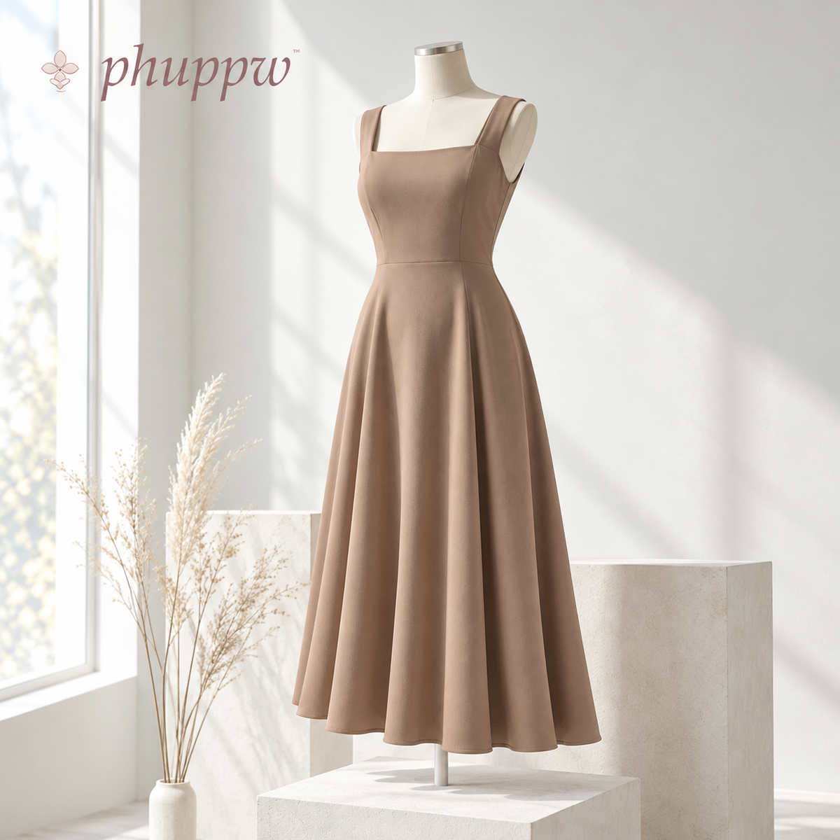 phuppw™ Marlowe Square-Neck Midi Dress