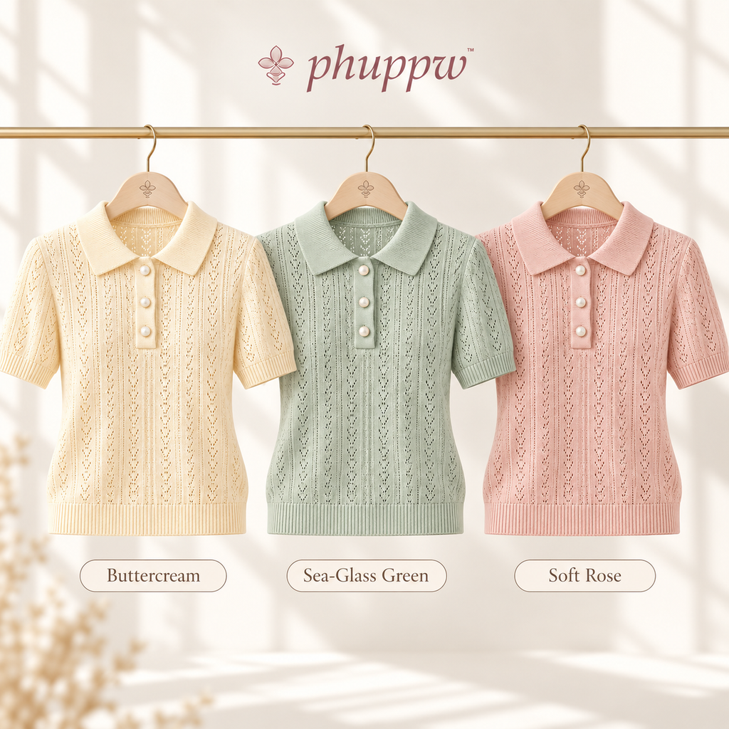 phuppw™ Willa Pointelle Knit Polo Sweater